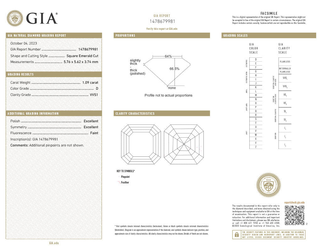 GIA Stone 1.09 CT D Color VVS1